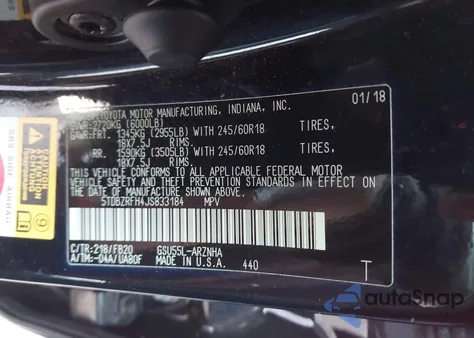 2018 Toyota Highlander Le from USA, damaged, VIN 5TDBZRFH4JS833184